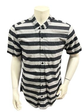 O’Neill Men’s Button Up Shirt Striped Gray Black Button Up Short Sleeve L